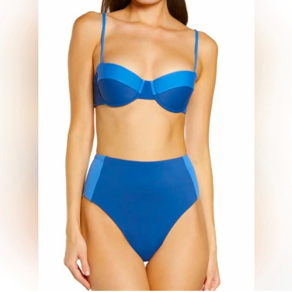 New VERONICA BEARD Bikini Set Blue/Marina Dyer Bikini Top + Ormond Bottoms
